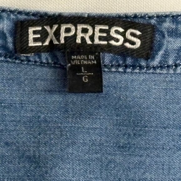 Express Denim Midi Roll Tab Long Sleeve Dress Blue Size Large - Picture 13 of 14